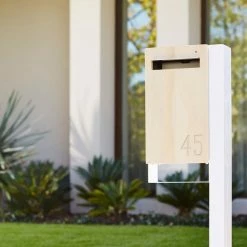 Javidesign Post Mount Letterbox - White (with Custom Numbers)