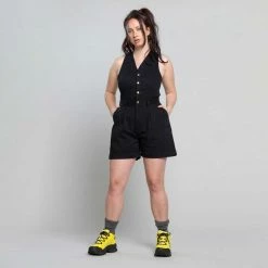 Suk Workwear Cropped Open Front Overalls